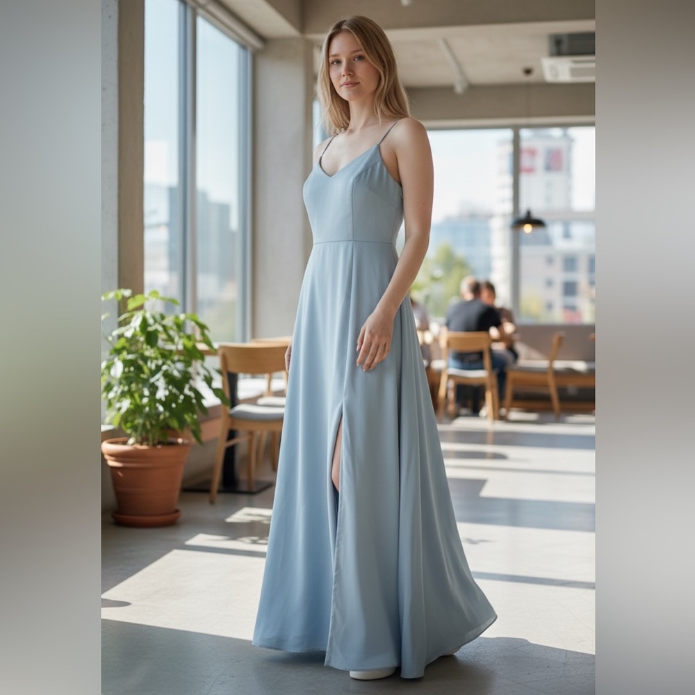 David's Bridal Light Gray Maxi Dress
